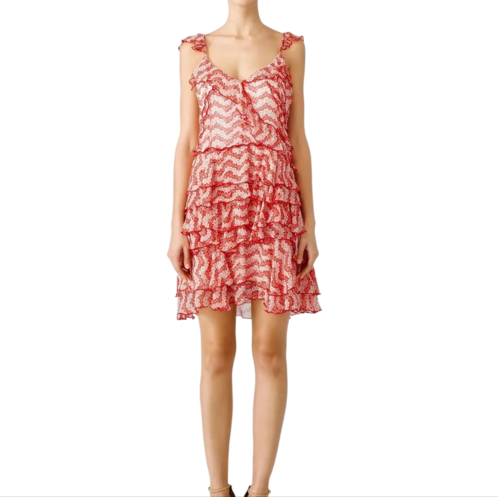 The KOOPLES Red Printed Ruffle Dress Size XXS